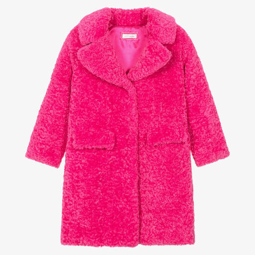 Monnalisa-Teen Girls Pink Teddy Fleece Coat | Childrensalon Outlet