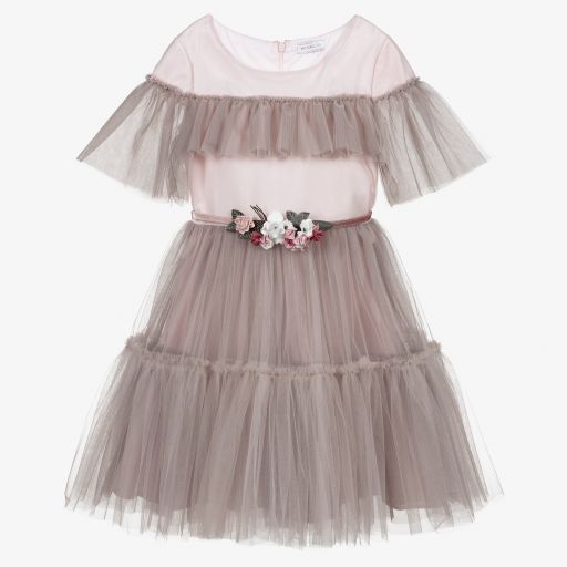 Monnalisa-Teen Girls Pink Tulle Dress | Childrensalon Outlet