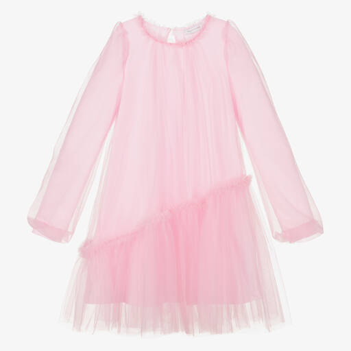 Monnalisa-Teen Girls Pink Tulle & Jersey Dress | Childrensalon Outlet