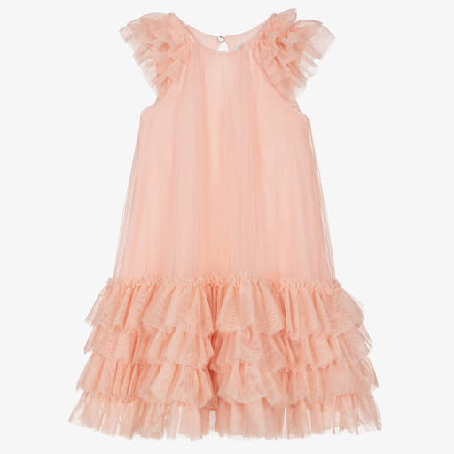 Monnalisa-Teen Girls Pink Tulle Layered Dress | Childrensalon Outlet