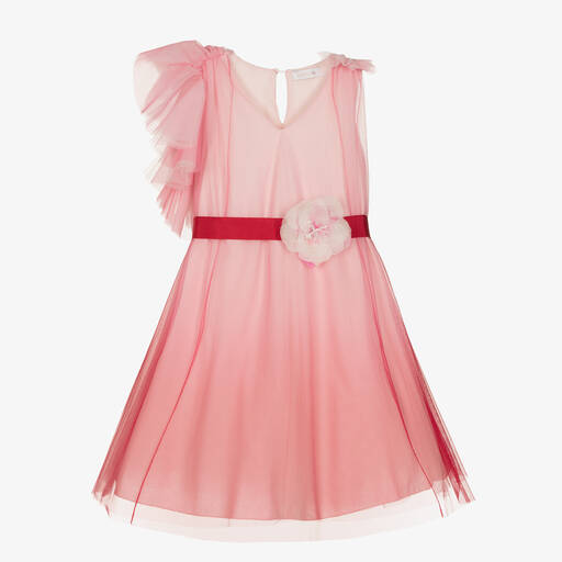 Monnalisa Chic-Teen Girls Pink Tulle Ruffle Dress | Childrensalon Outlet