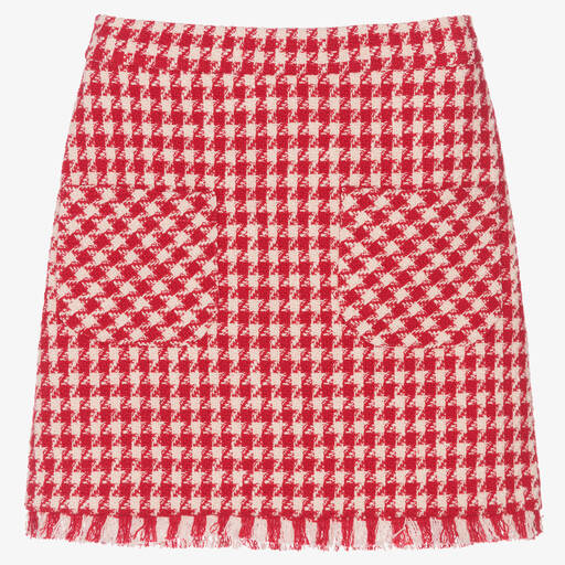 Monnalisa-Красная твидовая юбка в гусиную лапку | Childrensalon Outlet