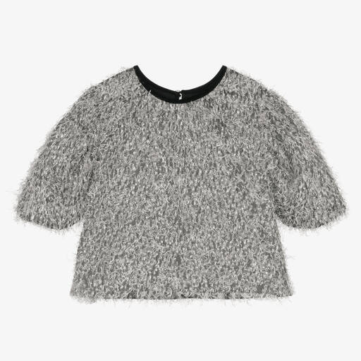 Monnalisa Chic-Teen Girls Silver Fringed Lurex T-Shirt | Childrensalon Outlet