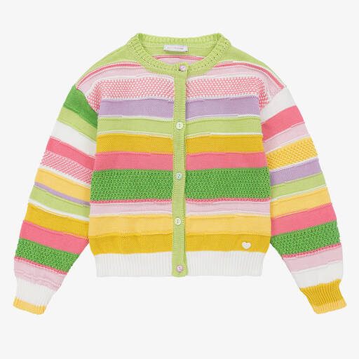 Monnalisa-كارديغان تينز بناتي قطن محبوك مقلم بطبعة ملونة | Childrensalon Outlet