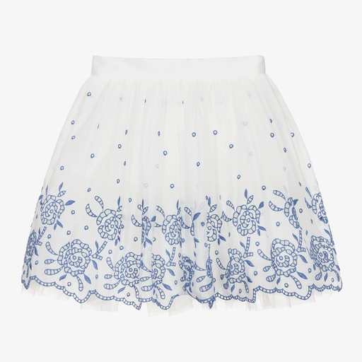 Monnalisa Chic-Teen Girls White & Blue Skirt | Childrensalon Outlet