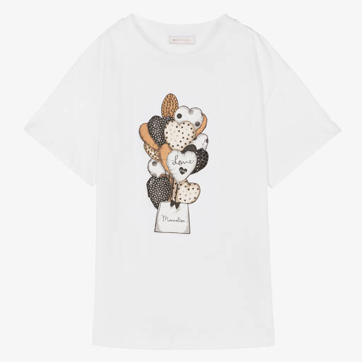 Monnalisa-Белая хлопковая футболка с воздушными шариками | Childrensalon Outlet
