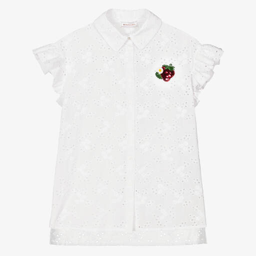 Monnalisa-Teen Girls White Cotton Strawberry Blouse | Childrensalon Outlet