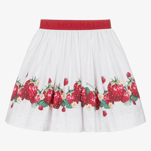 Monnalisa-Teen Girls White Cotton Strawberry Skirt | Childrensalon Outlet