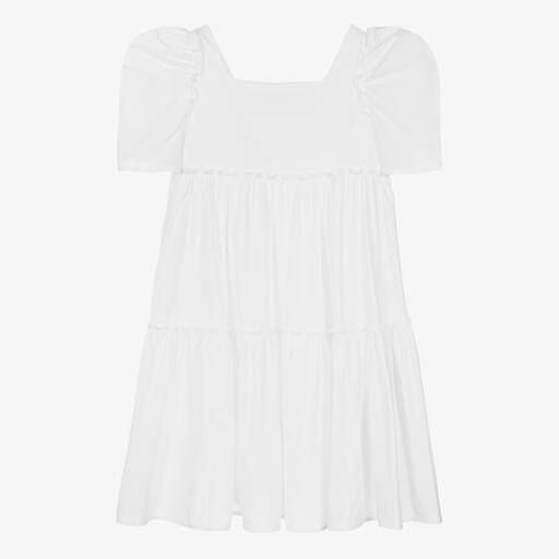 Monnalisa-Teen Girls White Cotton Tiered Dress | Childrensalon Outlet