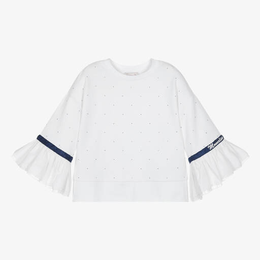 Monnalisa-Teen Girls White Diamante Sweatshirt | Childrensalon Outlet