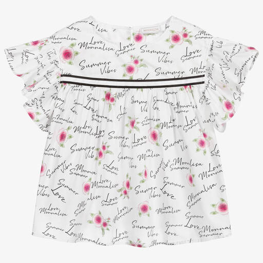 Monnalisa-Weiße Teen Bluse mit Blumen (M) | Childrensalon Outlet
