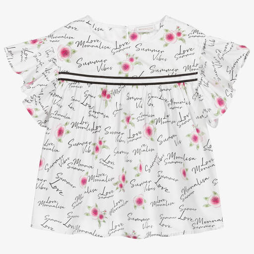 Monnalisa-Teen Girls White Floral Blouse | Childrensalon Outlet