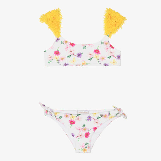 Monnalisa-Teen Girls White Floral Ruffle Bikini | Childrensalon Outlet