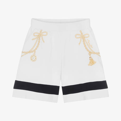 Monnalisa-Teen Girls White & Gold Nautical Shorts  | Childrensalon Outlet