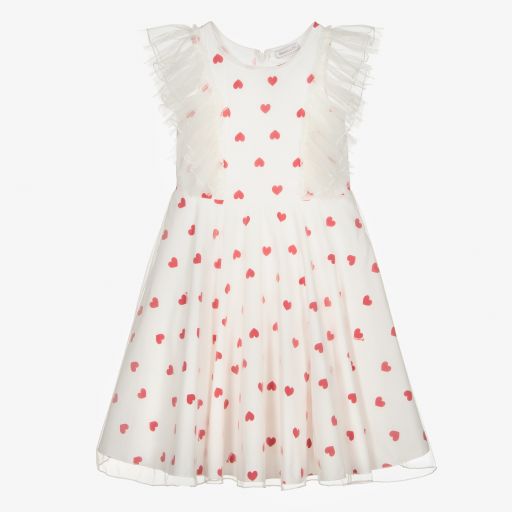 Monnalisa-Teen Girls White Hearts Dress | Childrensalon Outlet