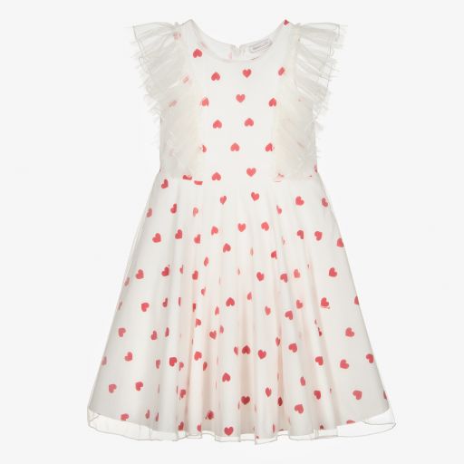 Monnalisa-Белое платье с сердечками для девочек-подростков | Childrensalon Outlet