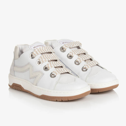 Monnalisa-Teen Girls White Leather Trainers | Childrensalon Outlet