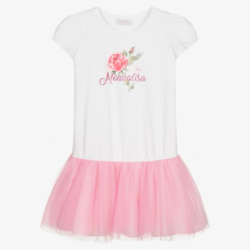 Monnalisa-Teen Girls White Logo Dress | Childrensalon Outlet