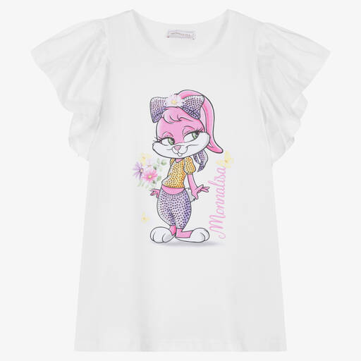 Monnalisa-Teen Girls White Lola Bunny T-Shirt | Childrensalon Outlet