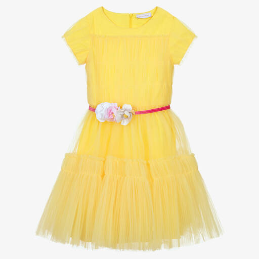 Monnalisa-Teen Girls Yellow Tulle Dress | Childrensalon Outlet