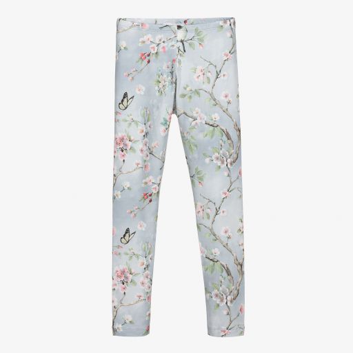 Monnalisa-Teen Grey Floral Leggings | Childrensalon Outlet