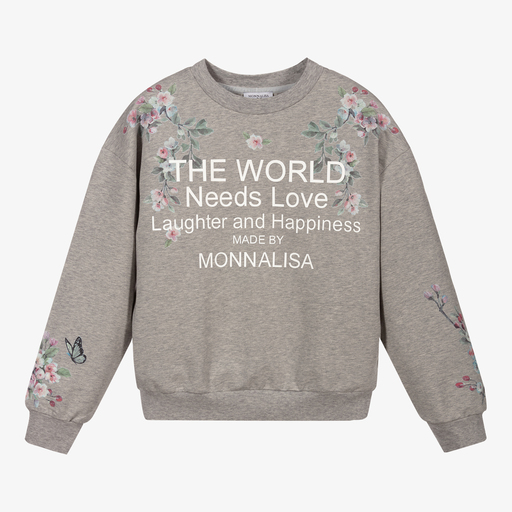 Monnalisa-Teen Grey Floral Sweatshirt | Childrensalon Outlet