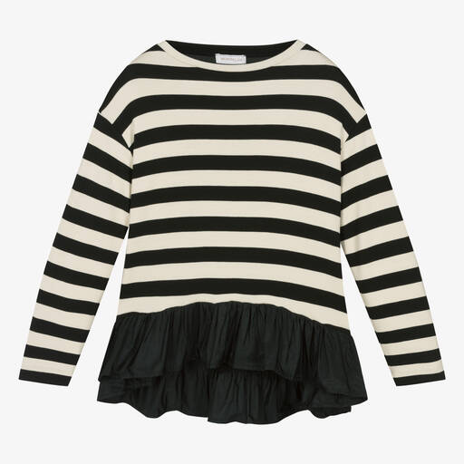 Monnalisa-Teen Ivory Black Stripe Peplum Top | Childrensalon Outlet