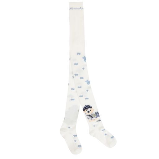 Monnalisa-Teen Ivory & Blue Tights | Childrensalon Outlet