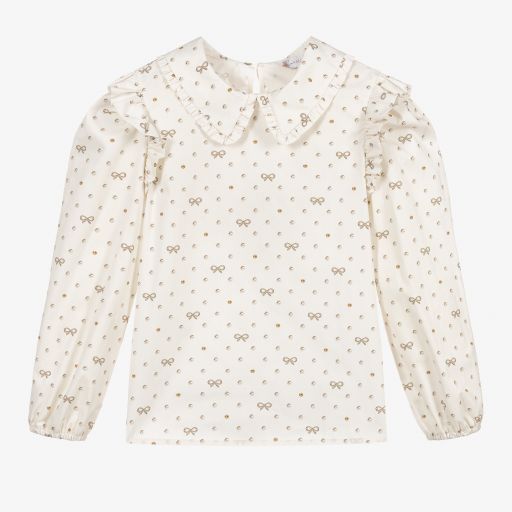 Monnalisa-Teen Ivory Bow Blouse | Childrensalon Outlet