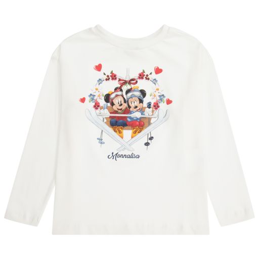 Monnalisa-Teen Ivory Disney Logo Top | Childrensalon Outlet