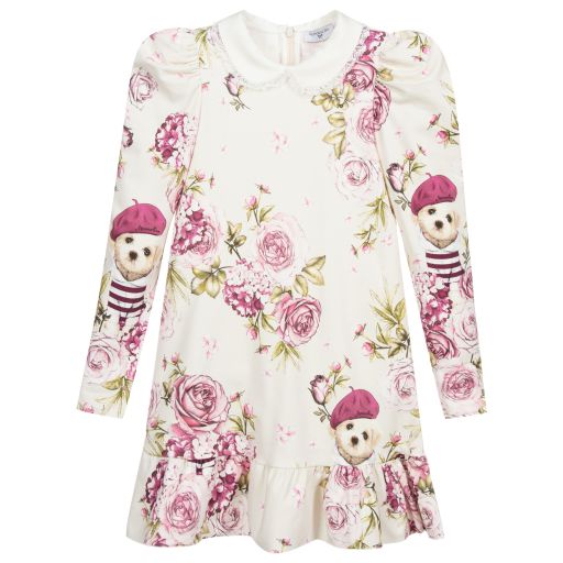 Monnalisa-Teen Ivory & Pink Floral Dress | Childrensalon Outlet