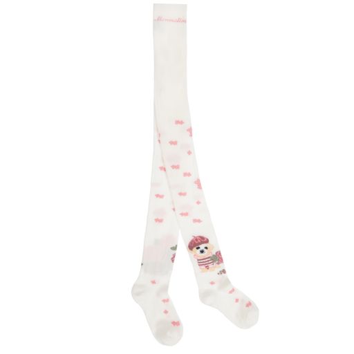Monnalisa-Teen Ivory & Pink Tights | Childrensalon Outlet