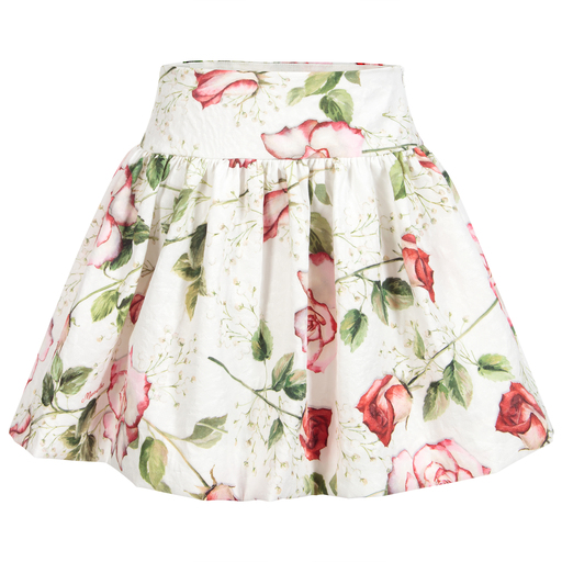 Monnalisa Chic-Teen Ivory & Red Floral Skirt | Childrensalon Outlet