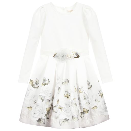 Monnalisa-Платье цвета слоновой кости с розами для подростков | Childrensalon Outlet