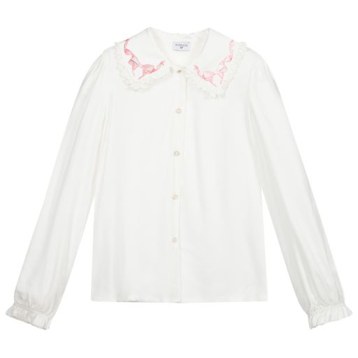 Monnalisa-Teen Ivory Viscose Bow Blouse | Childrensalon Outlet