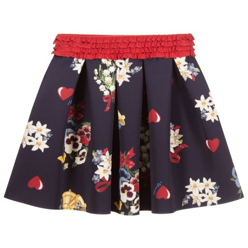 Monnalisa-Teen Navy Blue Floral Skirt | Childrensalon Outlet