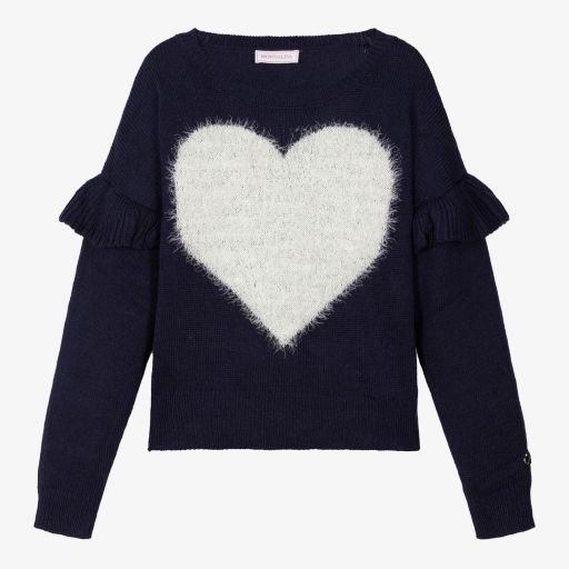Monnalisa-Teen Navy Blue Heart Sweater | Childrensalon Outlet