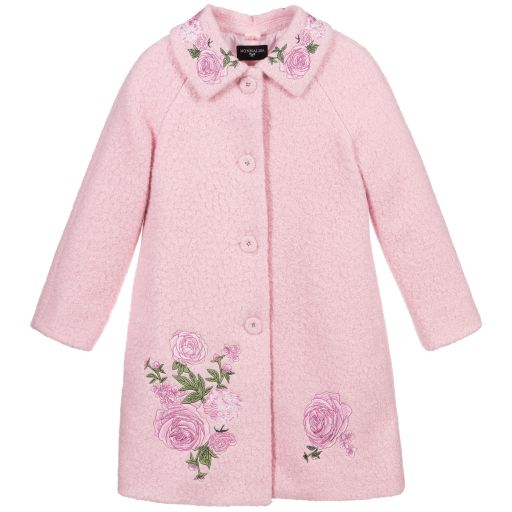 Monnalisa-Teen Pink Floral Bouclé Coat | Childrensalon Outlet