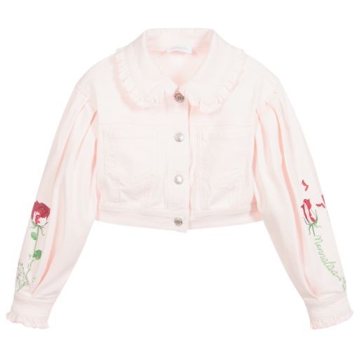 Monnalisa-Teen Pink Floral Denim Jacket | Childrensalon Outlet