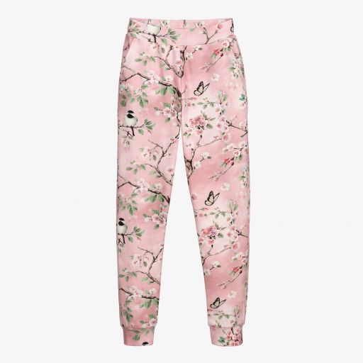 Monnalisa-Rosa Teen Jogginghose mit Blumen | Childrensalon Outlet