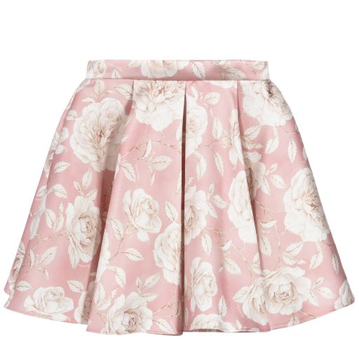 Monnalisa Chic-Teen Pink & Ivory Rose Skirt  | Childrensalon Outlet