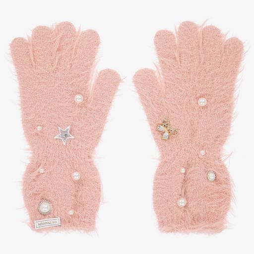 Monnalisa-Rosa Teen Handschuhe mit Schmucksteinen | Childrensalon Outlet