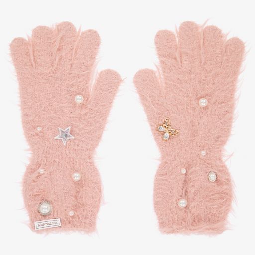 Monnalisa-Розовые перчатки со стразами для подростков | Childrensalon Outlet