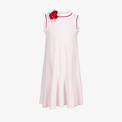 Monnalisa-Teen Pink Rose Brooch Dress | Childrensalon Outlet