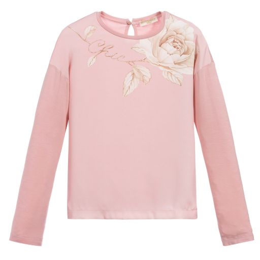 Monnalisa Chic-Teen Pink Rose Print Top | Childrensalon Outlet