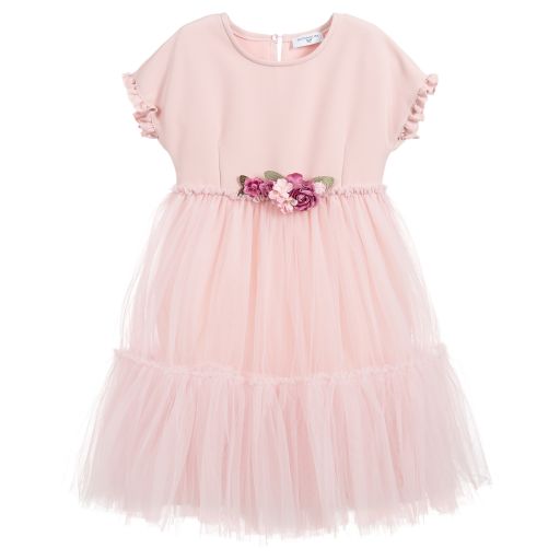Monnalisa-Teen Pink Tulle Flower Dress | Childrensalon Outlet