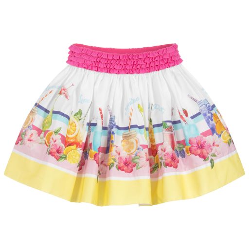 Monnalisa-Teen Pink & Yellow Cotton Skirt | Childrensalon Outlet