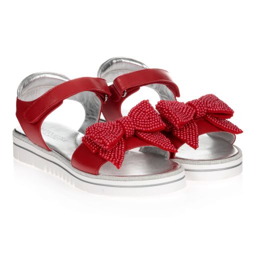 Monnalisa-Teen Red Bow Logo Sandals | Childrensalon Outlet