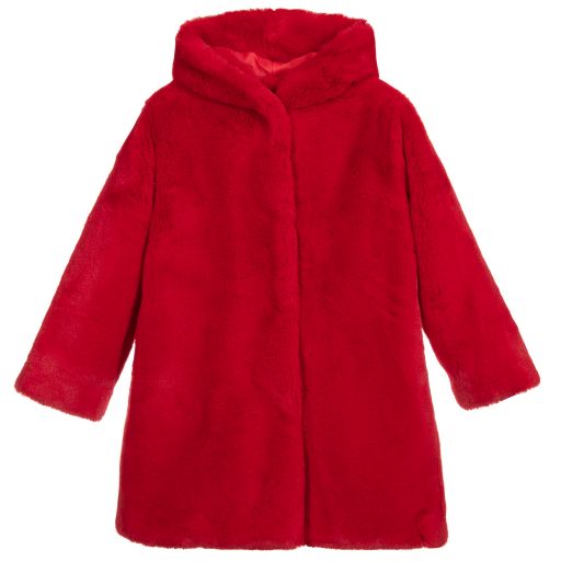 Monnalisa-Teen Red Faux Fur Coat | Childrensalon Outlet