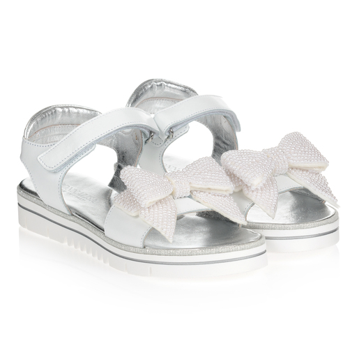 Monnalisa-Teen White Bow Logo Sandals | Childrensalon Outlet